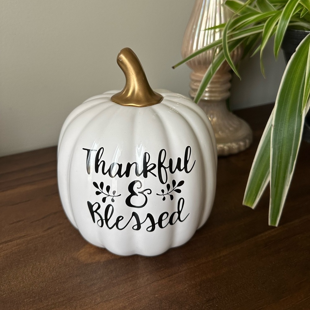White Ceramic Pumpkin with Gold Stem